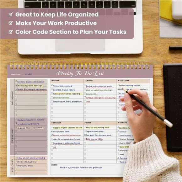 Weekly to do list notepad undated planner pad 52 sheets desk organizer office ho - Picture 7 of 8